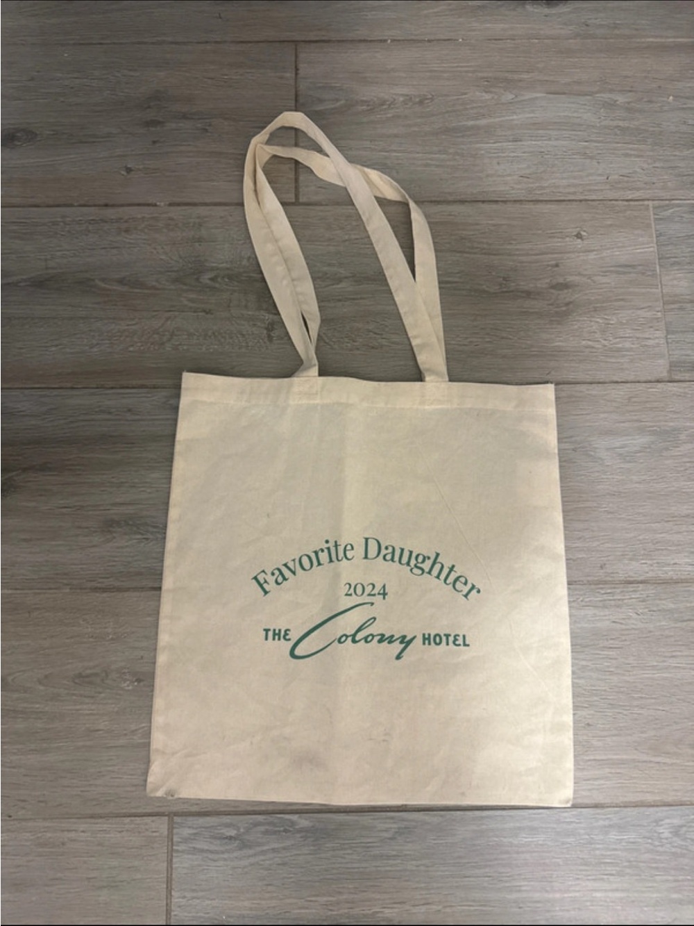 Favorite Daughter x Colony Hotel Cream Tote with Green Logo